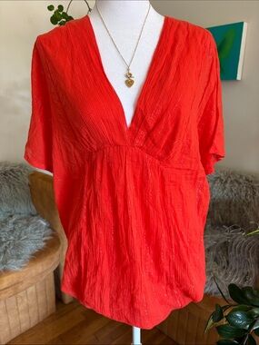 Ella Moss Draped V-Neck Tunic in Vibrant Coral